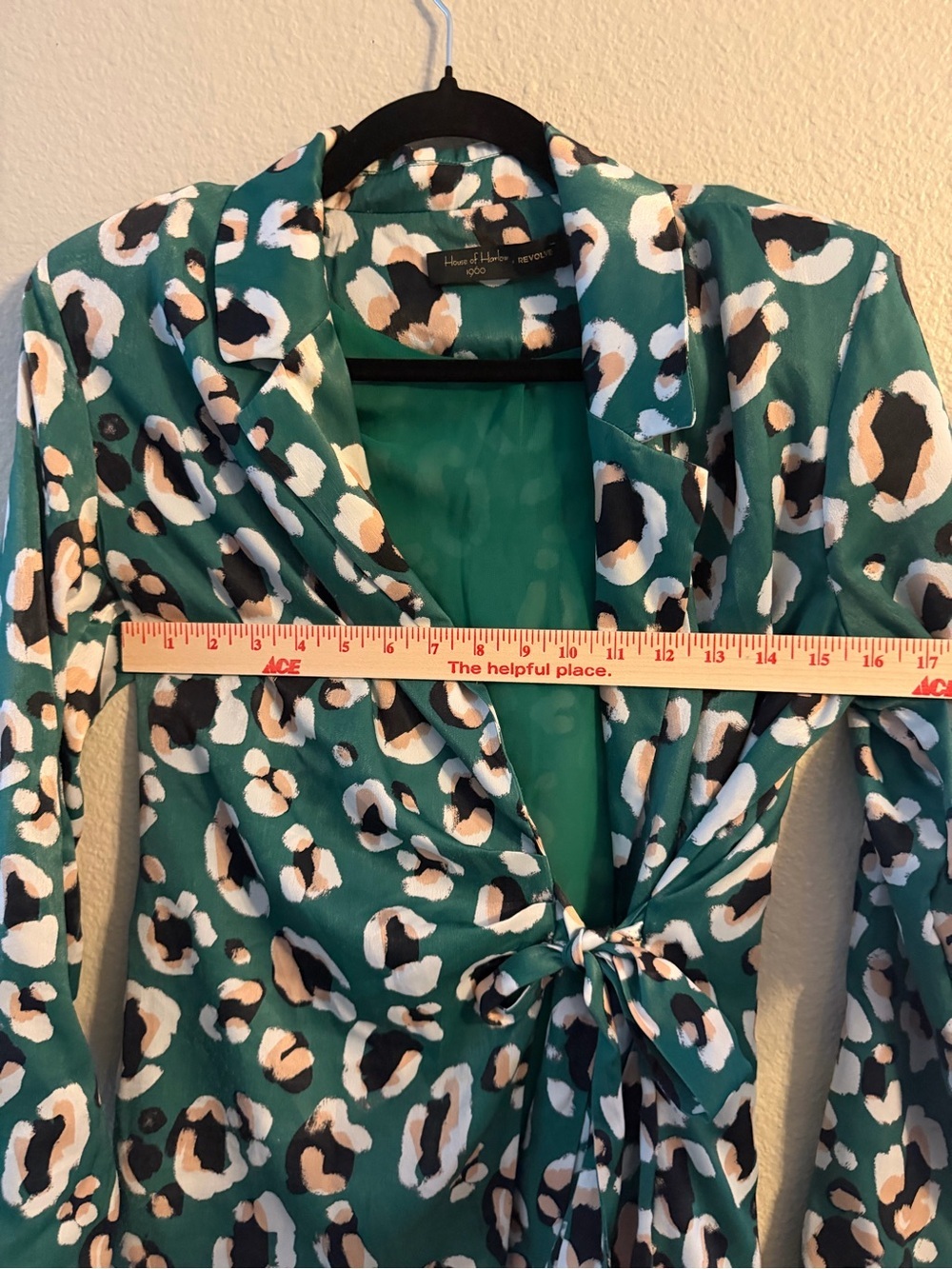 House of Harlow 1960 x Revolve Green Animal Print Wrap Blouse - Shoulder Pads - Picture 7 of 9